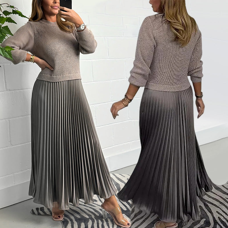 🔥Damska stylowa i elegancka plisowana sukienka z okrągłym dekoltem