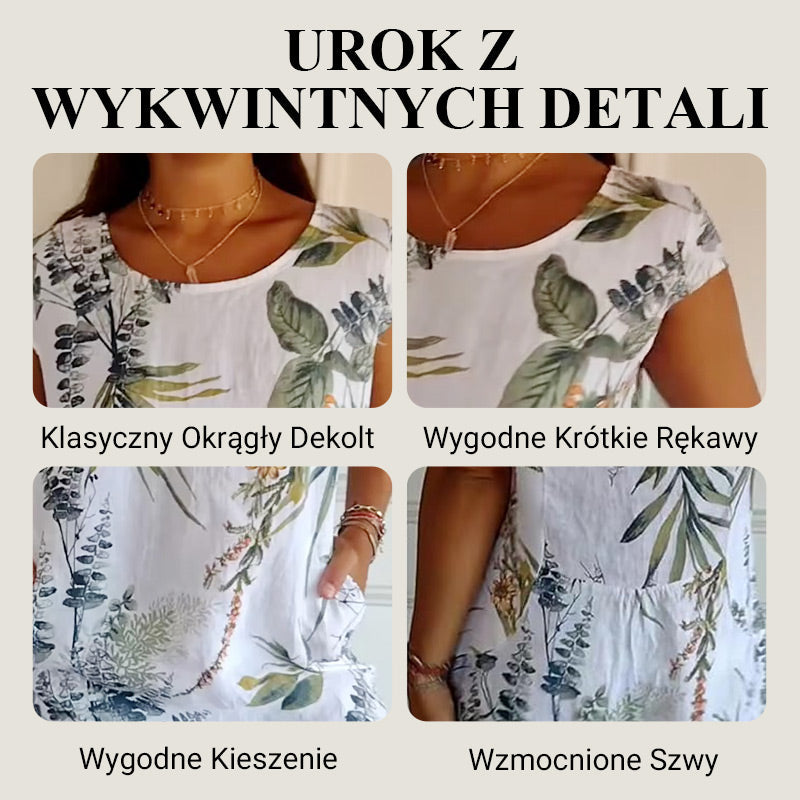 2025 Damska luźna sukienka z nadrukiem z bawełny i lnu