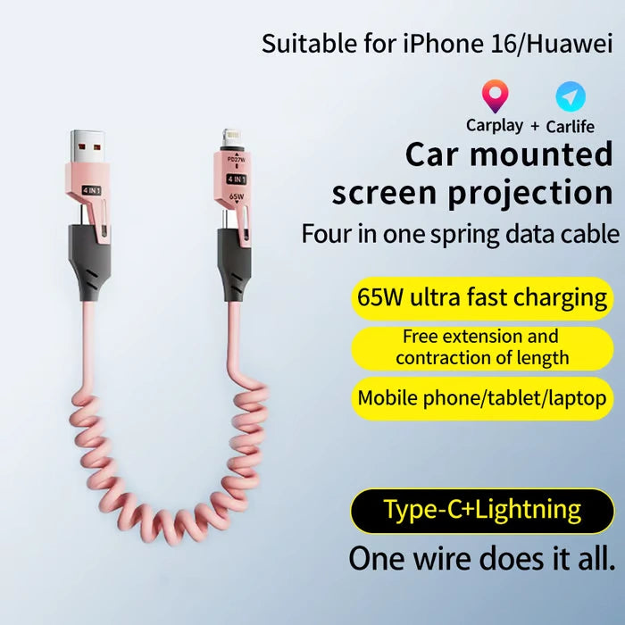 🔥4 w 1 kabel do szybkiego ładowania sprężynowego