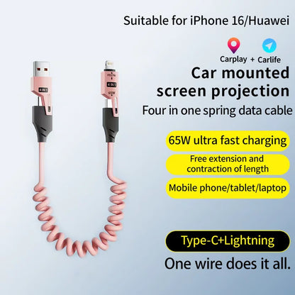 🔥4 w 1 kabel do szybkiego ładowania sprężynowego