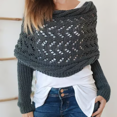 🧶Damski szalik dzianinowy z podwójnym rękawem🧣