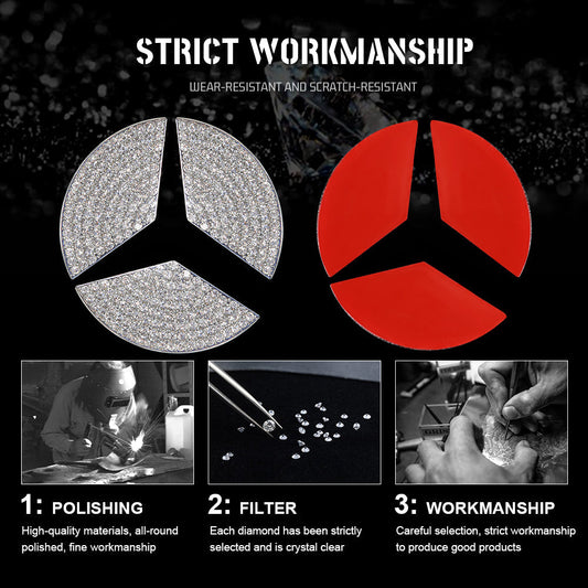 Naklejka dekoracyjna z logo samochodu na kierownicę i diamentami