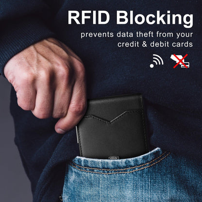 Męski portfel z blokadą RFID, wykonany z cienkiej skóry – minimalistyczny portfel składany z włókna węglowego
