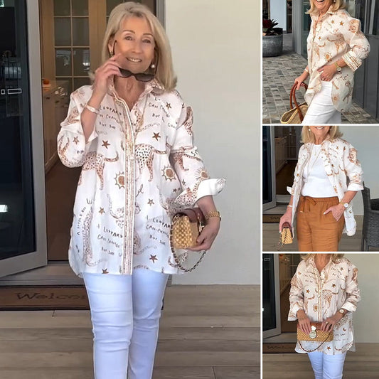 【S-4XL】🌸Zestaw top z nadrukiem + brązowe spodnie