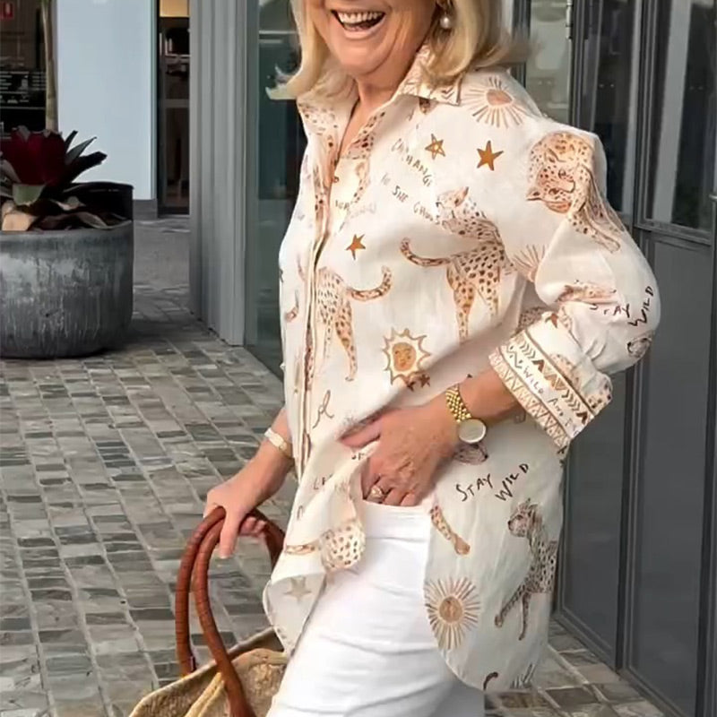 【S-4XL】🌸Zestaw top z nadrukiem + brązowe spodnie