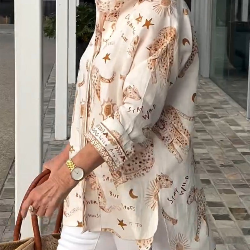 【S-4XL】🌸Zestaw top z nadrukiem + brązowe spodnie