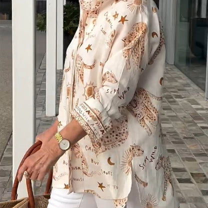 【S-4XL】🌸Zestaw top z nadrukiem + brązowe spodnie