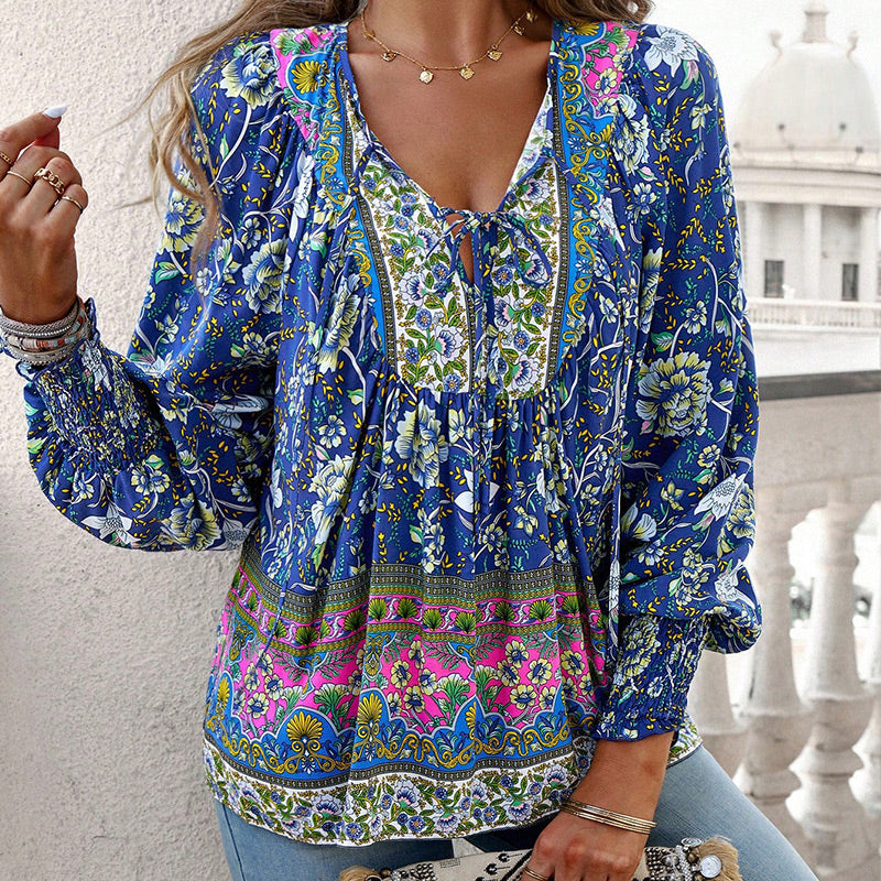 【S-2XL】🌺 Modna damska koszulka z długim rękawem i nadrukiem V-neck
