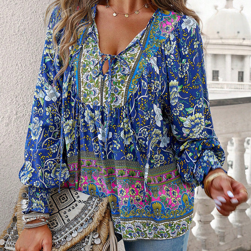 【S-2XL】🌺 Modna damska koszulka z długim rękawem i nadrukiem V-neck