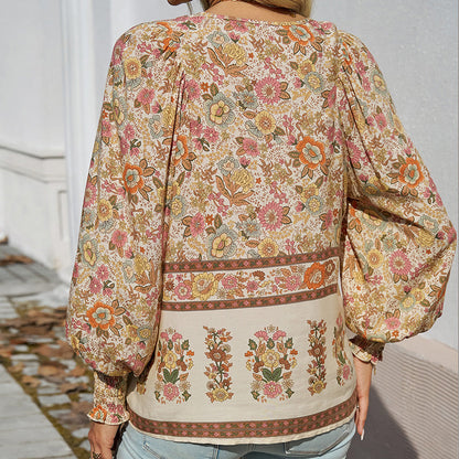 【S-2XL】🌺 Modna damska koszulka z długim rękawem i nadrukiem V-neck