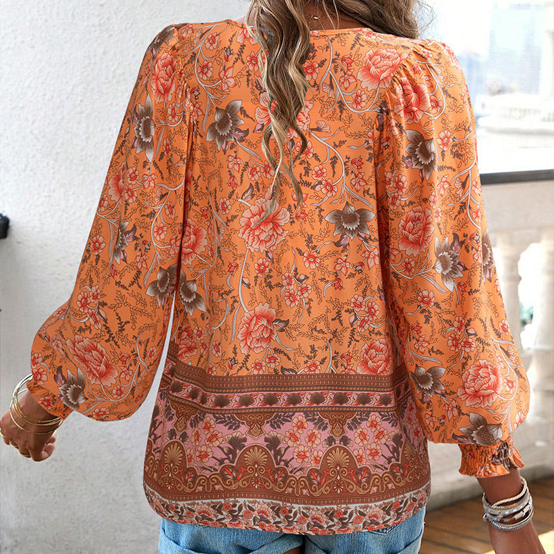 【S-2XL】🌺 Modna damska koszulka z długim rękawem i nadrukiem V-neck