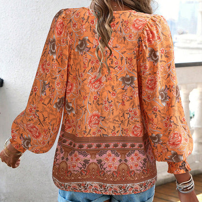 【S-2XL】🌺 Modna damska koszulka z długim rękawem i nadrukiem V-neck