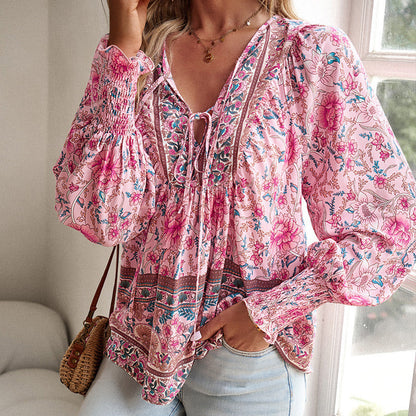 【S-2XL】🌺 Modna damska koszulka z długim rękawem i nadrukiem V-neck