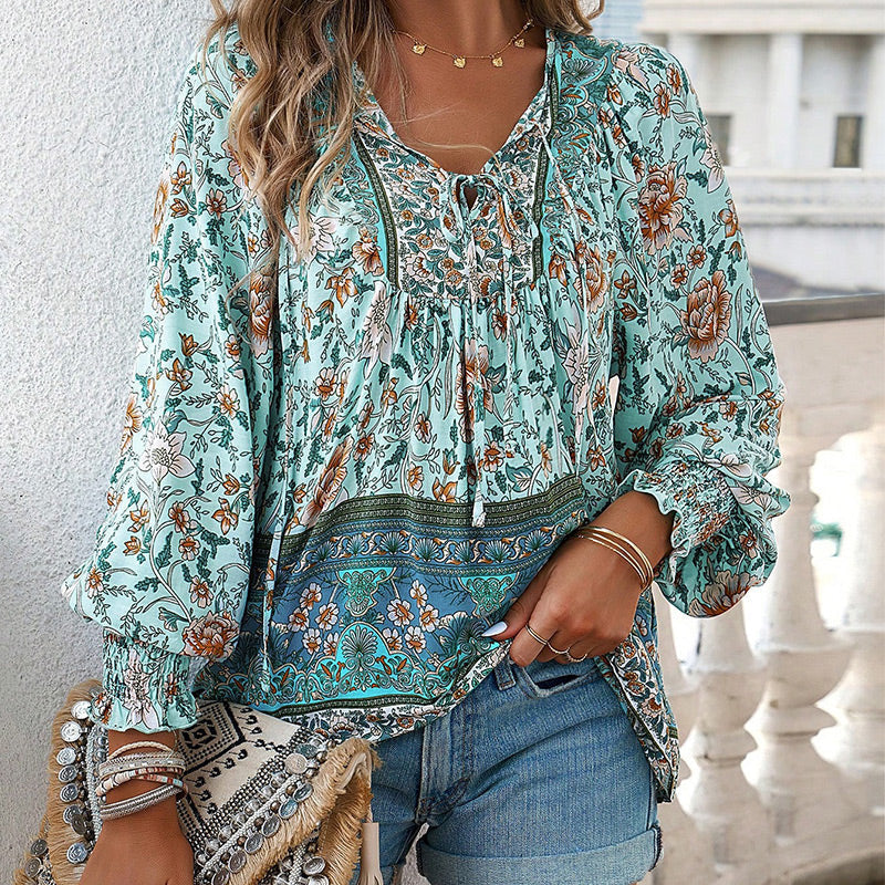【S-2XL】🌺 Modna damska koszulka z długim rękawem i nadrukiem V-neck