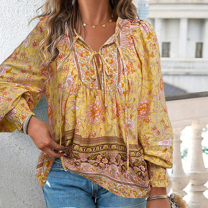 【S-2XL】🌺 Modna damska koszulka z długim rękawem i nadrukiem V-neck