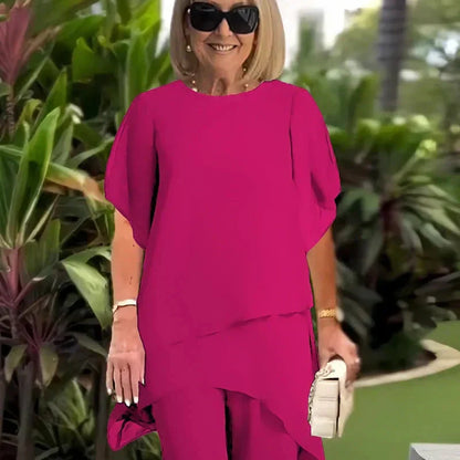 🥰Szyfonowy elegancki asymetryczny top i spodnie z szerokimi nogawkami